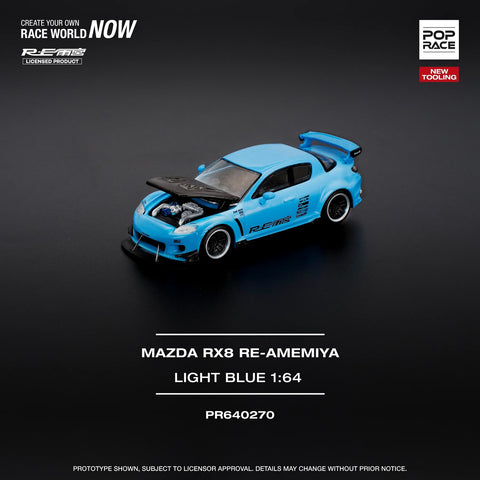 POPRACE 1/64 MAZDA RX-8 RE-AMEMIYA - LIGHT BLUE